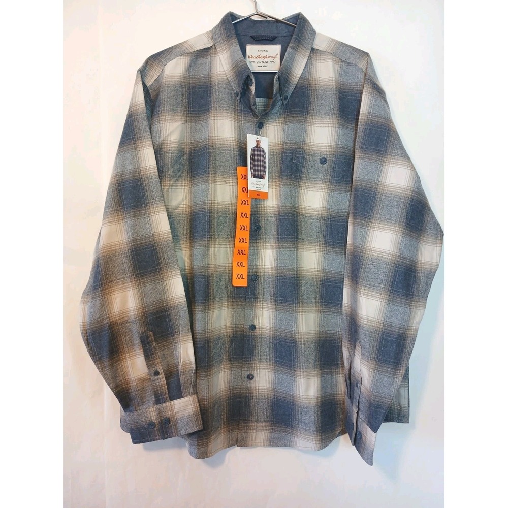 Weatherproof Men's Blue Gray Plaid Flannel Shirt NEW Size XXL.  A123